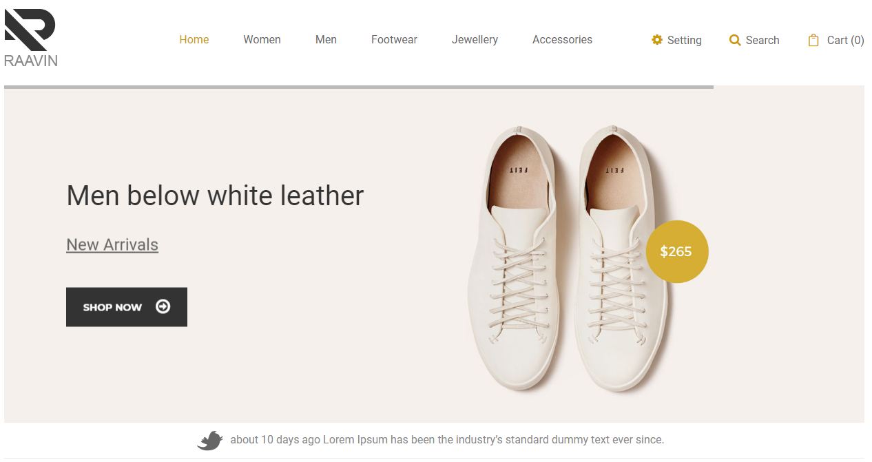 Raavin - mẫu website bán giày online thanh lịch